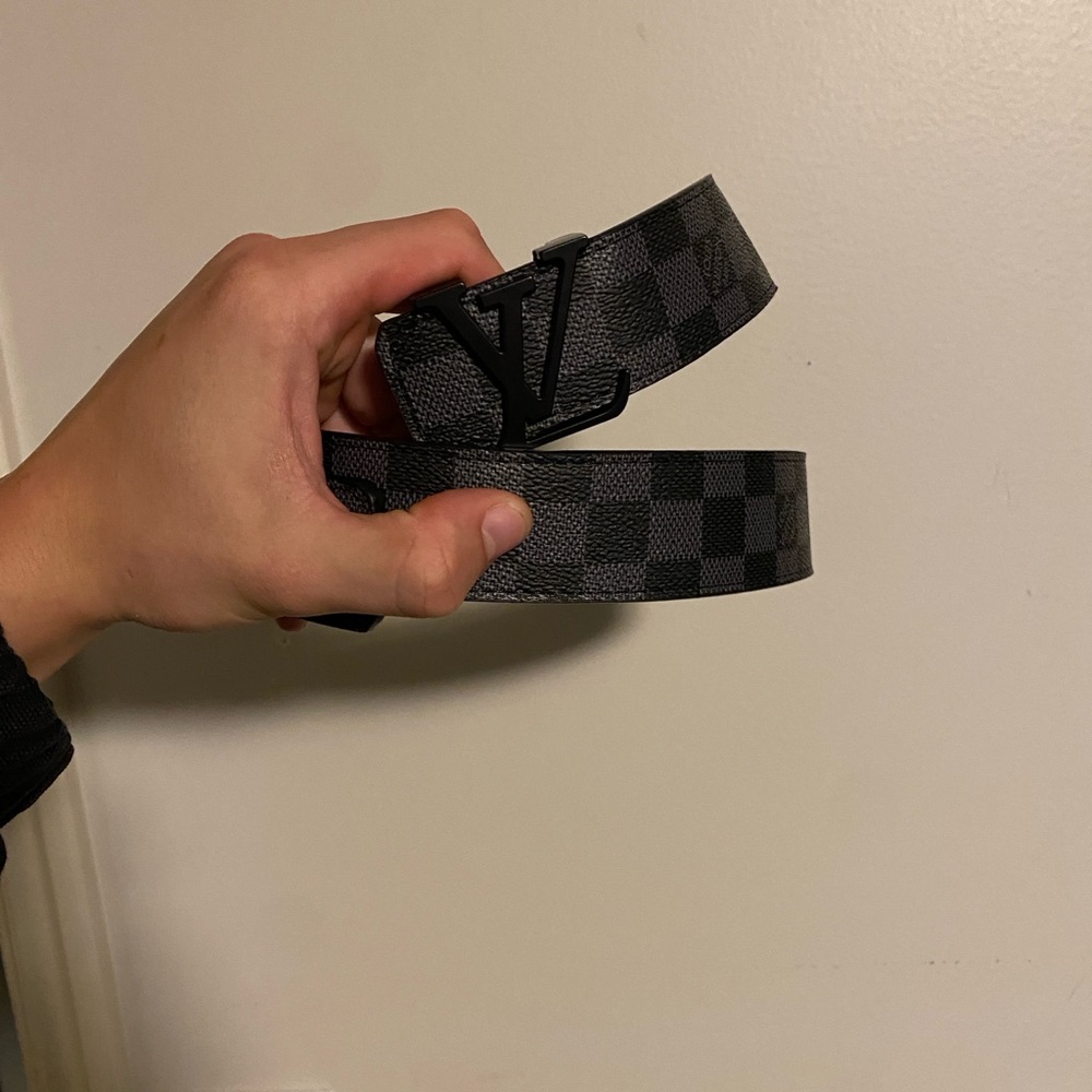 Louis Vuitton Black and Gray Checkered Belt